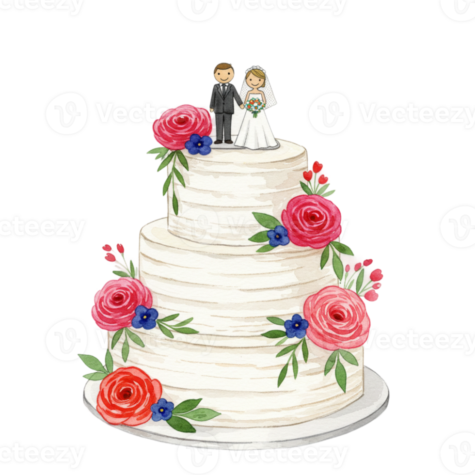 Wedding cake celebration with transparent background romantic floral decor illustration elegant atmosphere top view love concept png