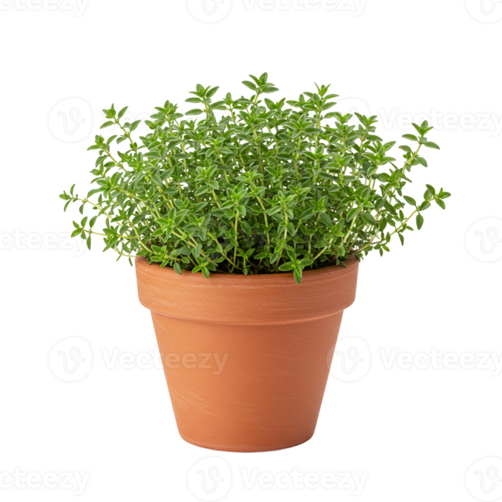 Growing thyme pot home garden plant care guide indoor environment close-up view aromatic herb benefits png