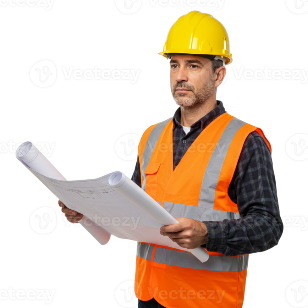 Construction planning meeting job site professional worker urban environment close-up view safety focus png