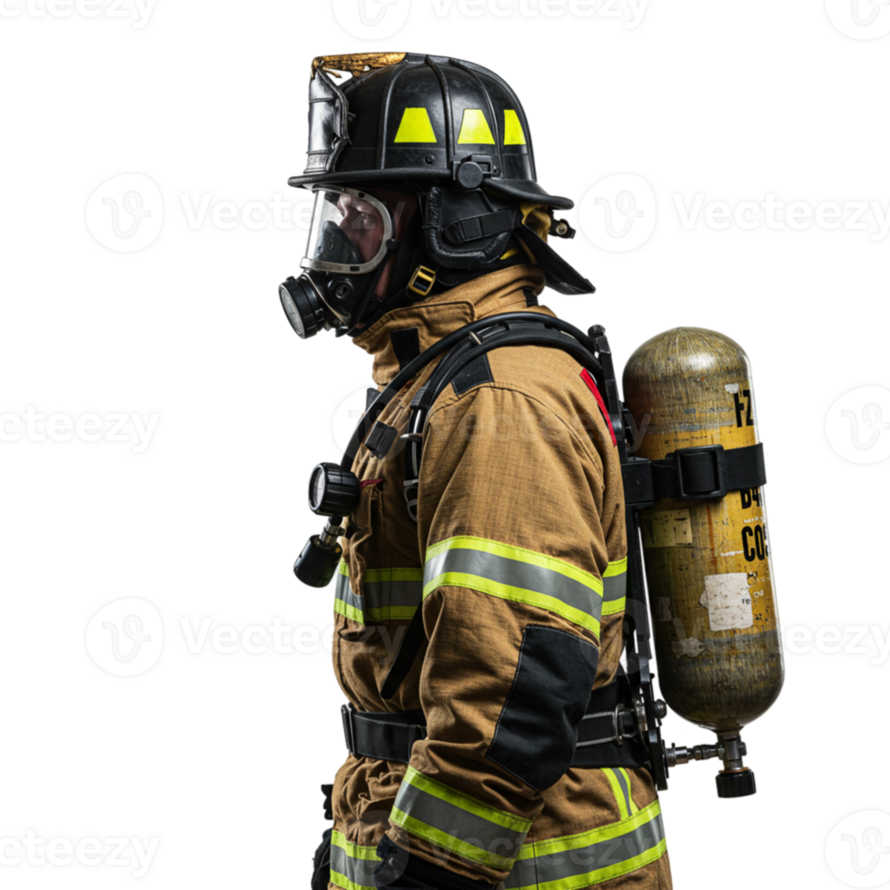 Firefighter responding to emergency urban rescue scene action photography high-stress environment side view heroism in action png