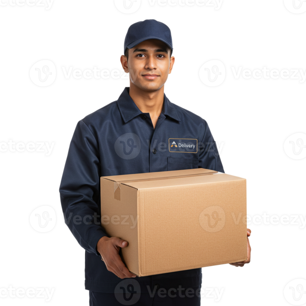 Delivery action by a courier urban setting image of a delivery person professional environment front view efficiency concept png