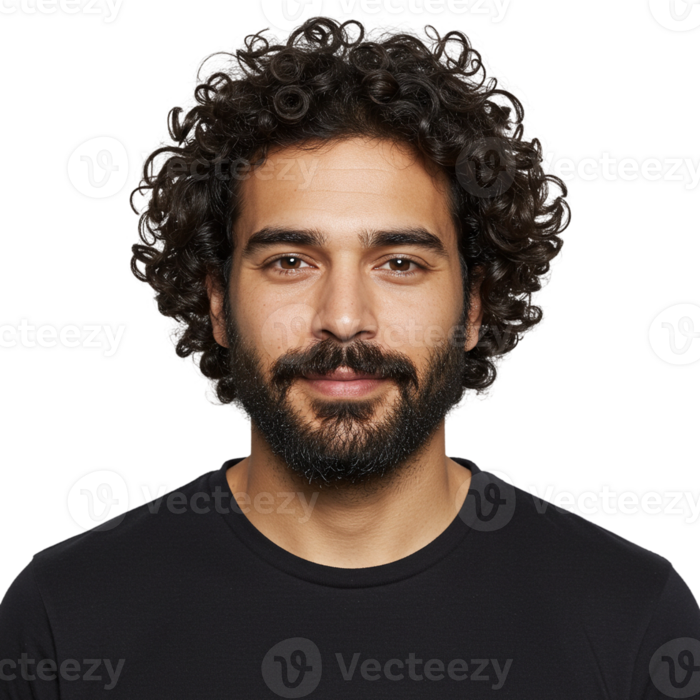 Portrait of a young man with curly hair studio setting photography neutral background close-up personal expression png