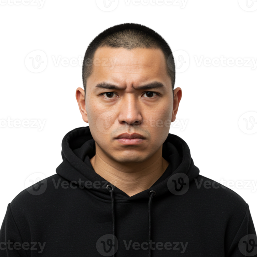 Intense expression of a young man studio setting portrait photography neutral background close-up emotional depth png