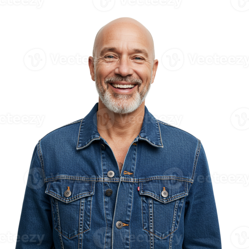Smiling man portrait in denim jacket urban setting photography warm atmosphere close-up happiness png