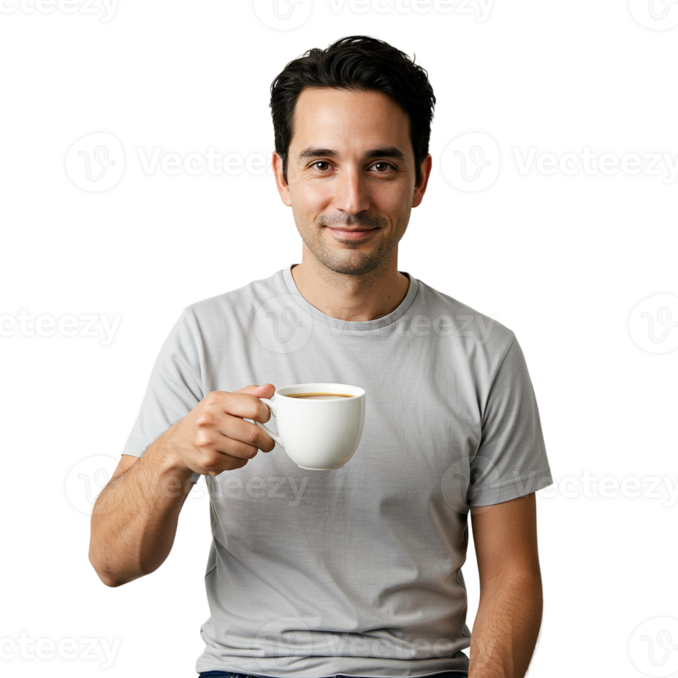 A man savoring his coffee indoor setting cozy portrait photography relaxed atmosphere eye-level view daily ritual png