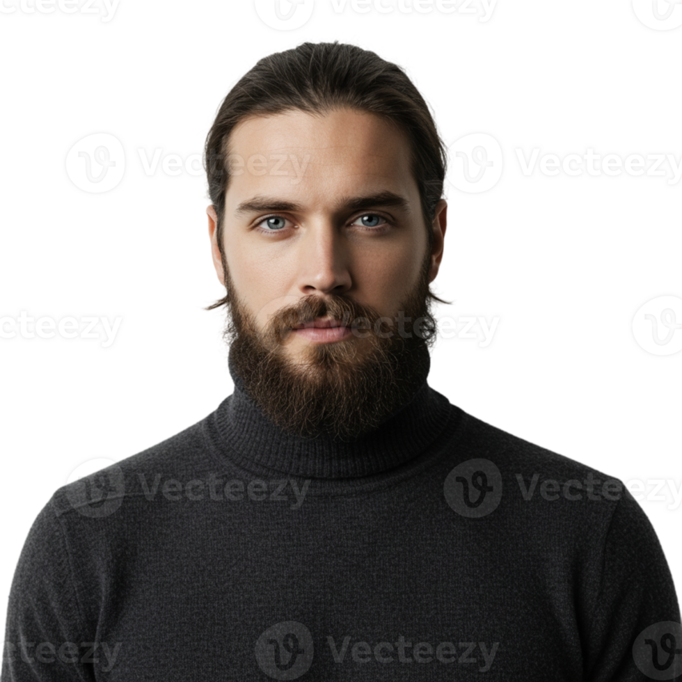 Casual portrait of a handsome man in a stylish turtleneck studio setting photography natural light close-up confidence and style png