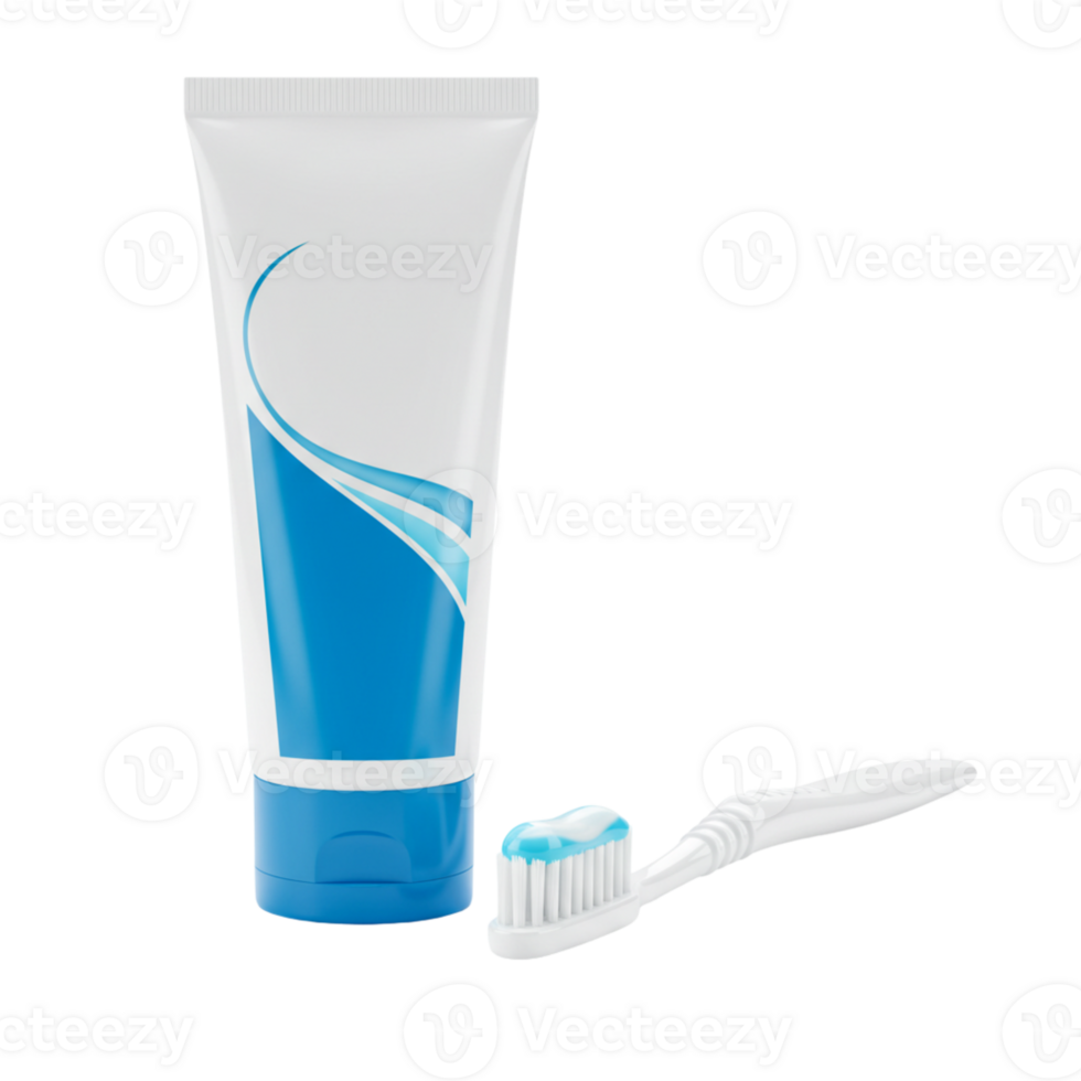 Daily oral hygiene routine toothpaste and toothbrush on white surface product photography clean environment close-up view png