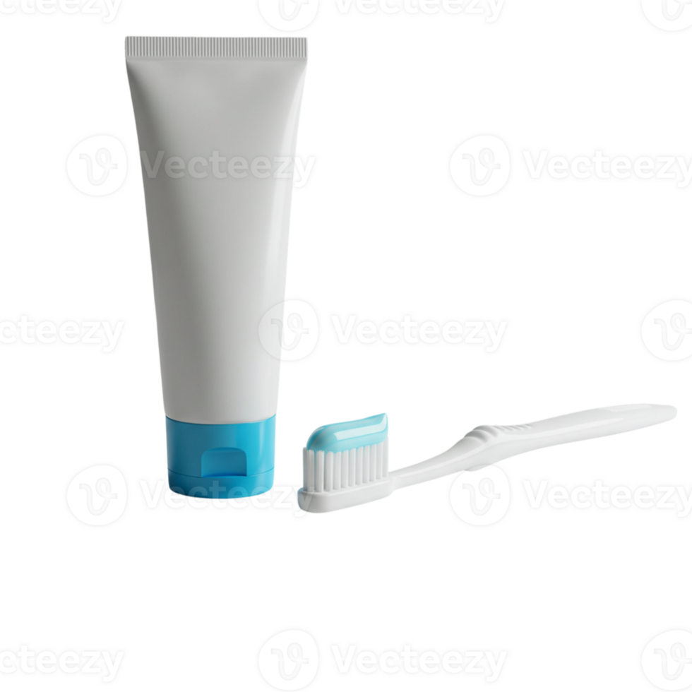 Daily oral hygiene routine toothbrush and toothpaste on product photography minimalist style clean aesthetic png
