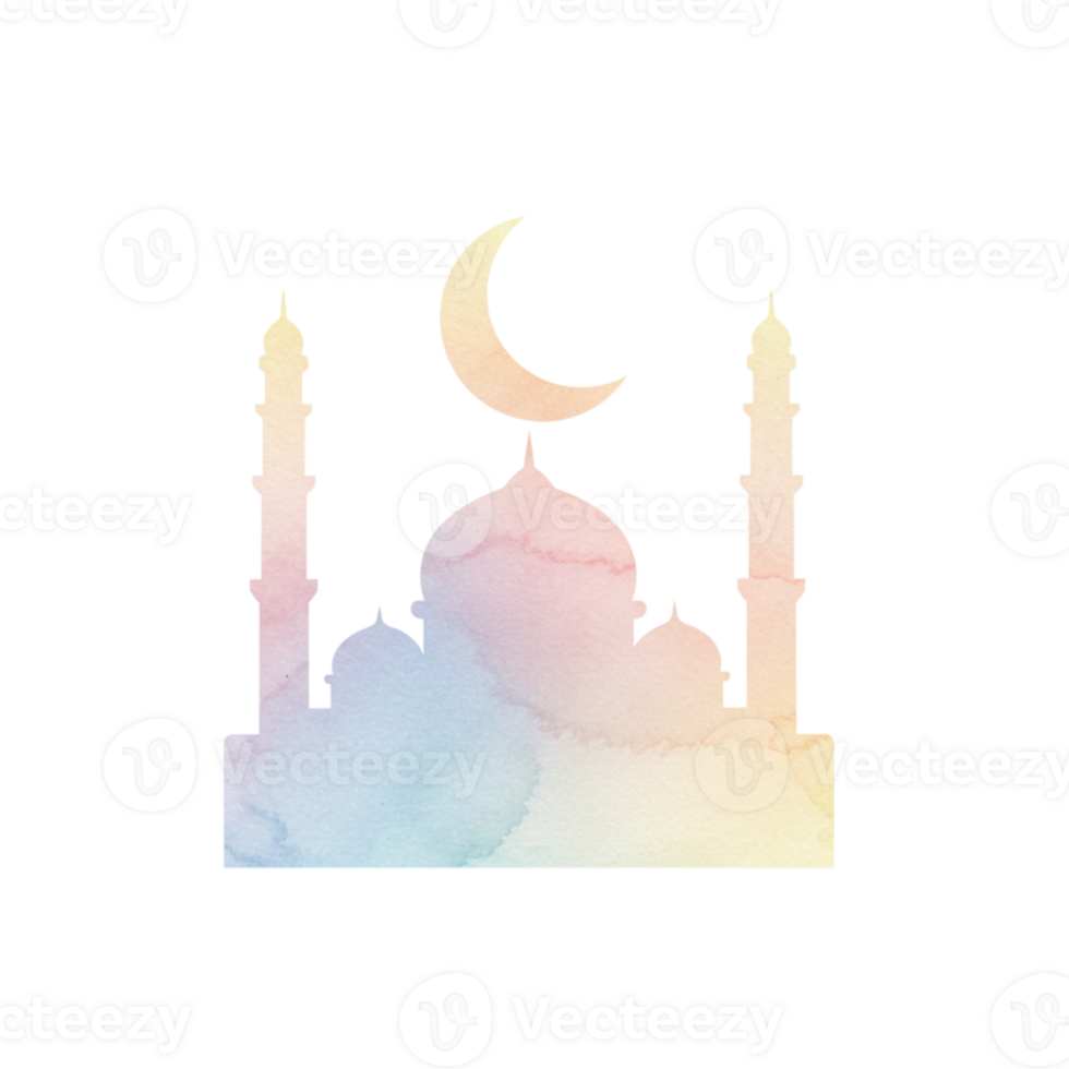 Eid celebration mosque digital art vibrant colors ethereal atmosphere spiritual reflection png