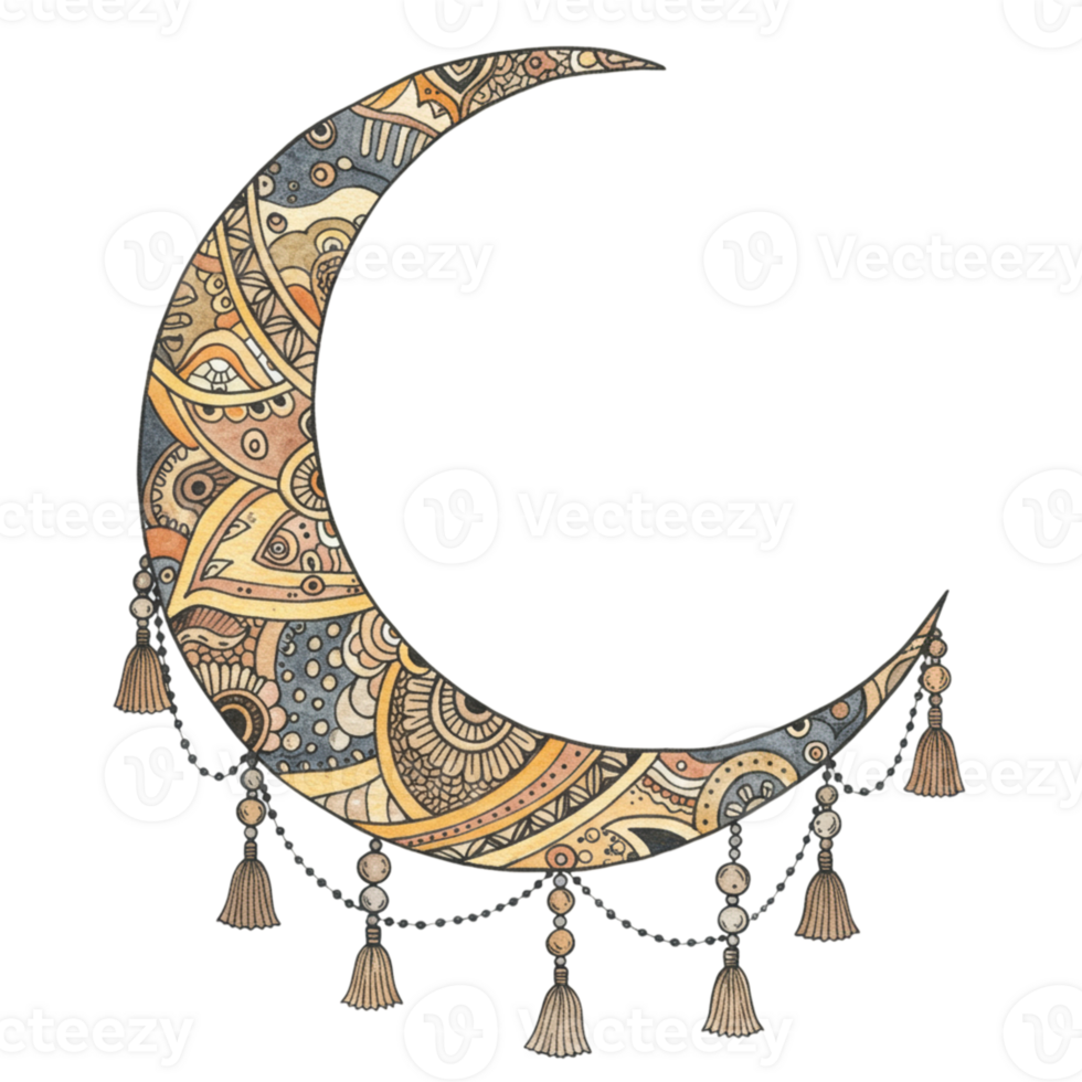 Intricate crescent moon design artistic context digital illustration fantasy environment vibrant viewpoint whimsical concept png