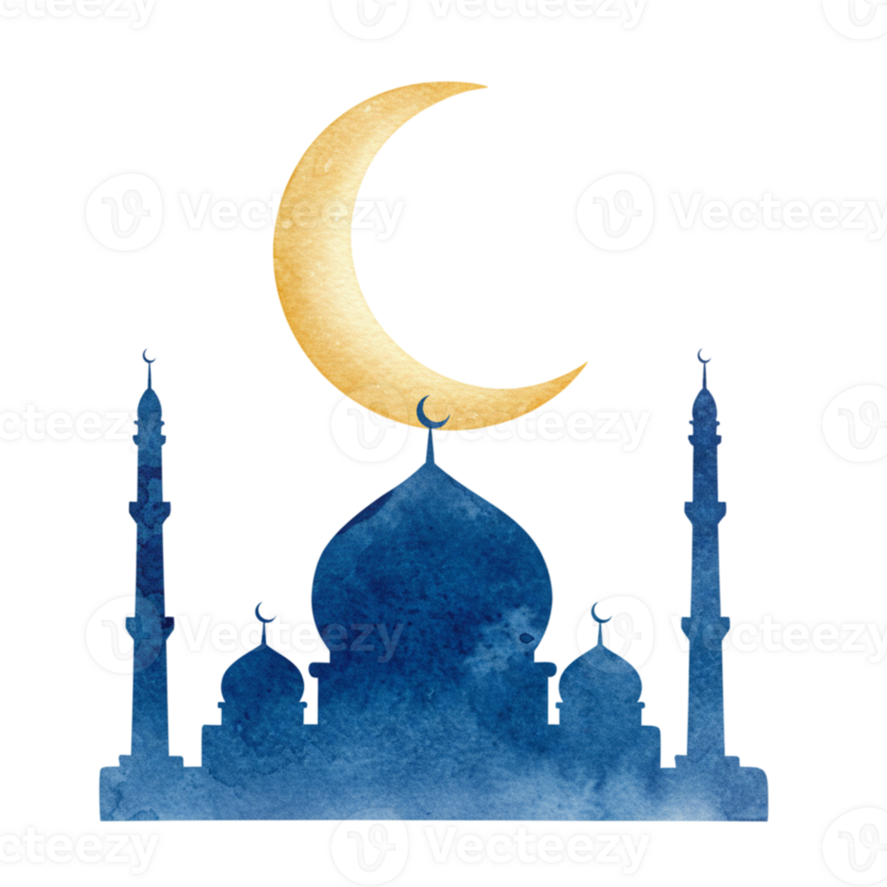 Crescent moon rising over majestic mosque silhouette islamic architecture night scene serene atmosphere artistic view spiritual concept png