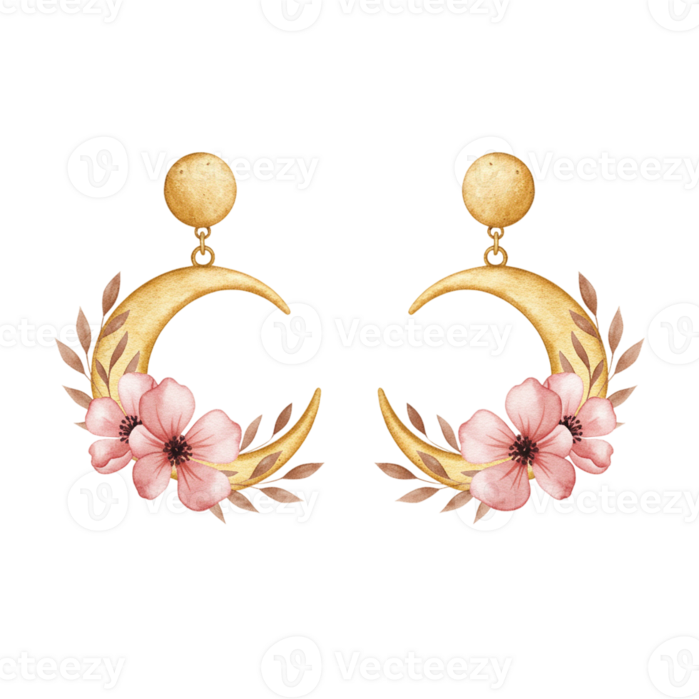 Elegant floral crescent earrings jewelry display product photography studio close-up style inspiration png