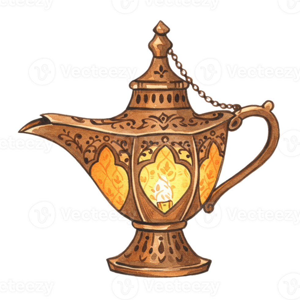 Magical lamp glowing in a mystical setting fantasy realm illustration enchanted environment close-up viewpoint png