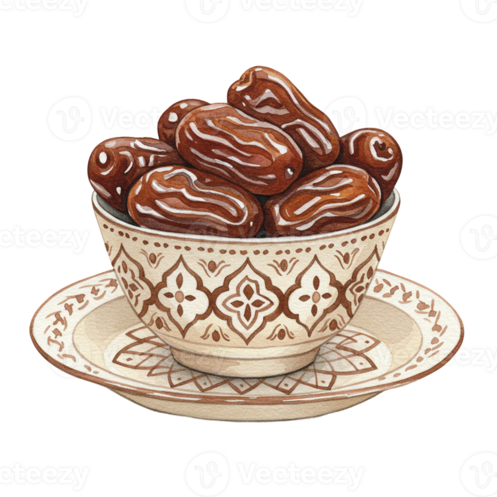 Delicious dates in decorative bowl culinary scene food photography warm atmosphere close-up healthy snack delight png