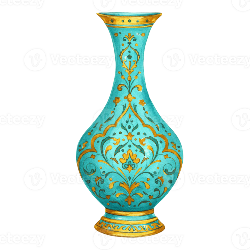 Elegant turquoise decorative vase art studio digital illustration creative space close-up cultural heritage png