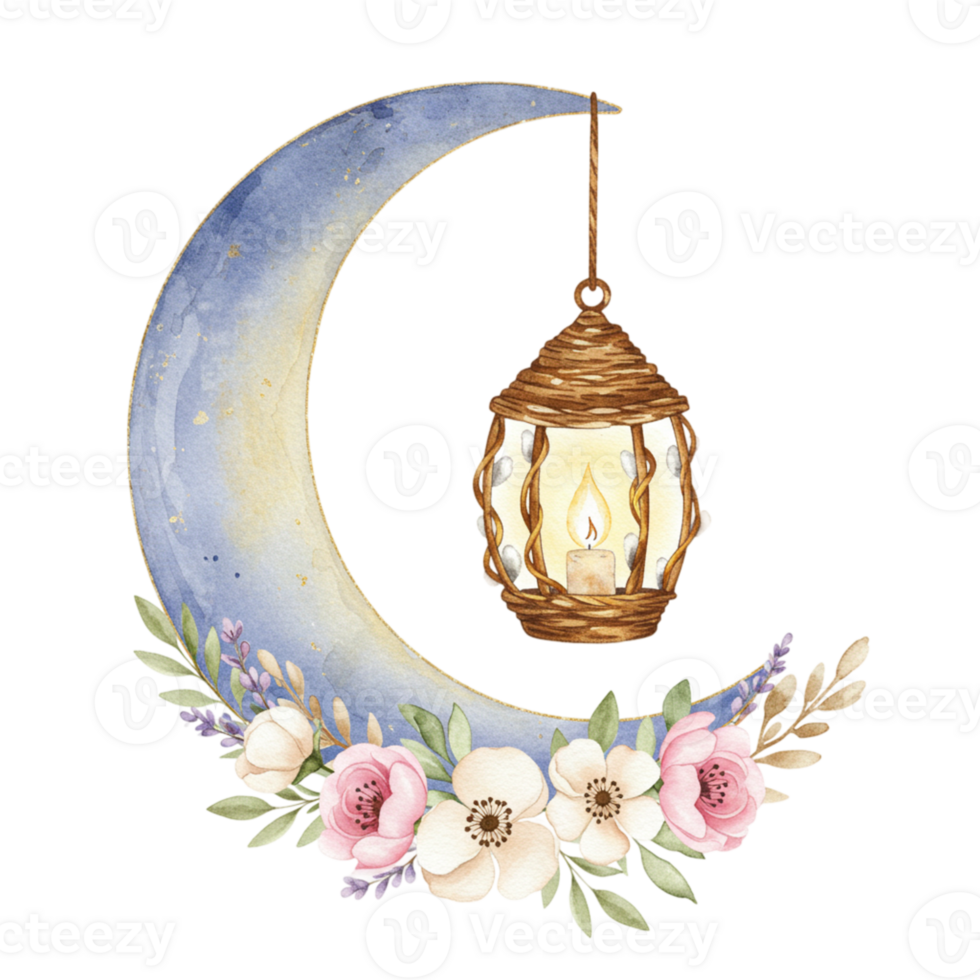 Moonlit lanterns and floral arrangements dreamy night scene digital art whimsical atmosphere serene viewpoint enchanting concept png