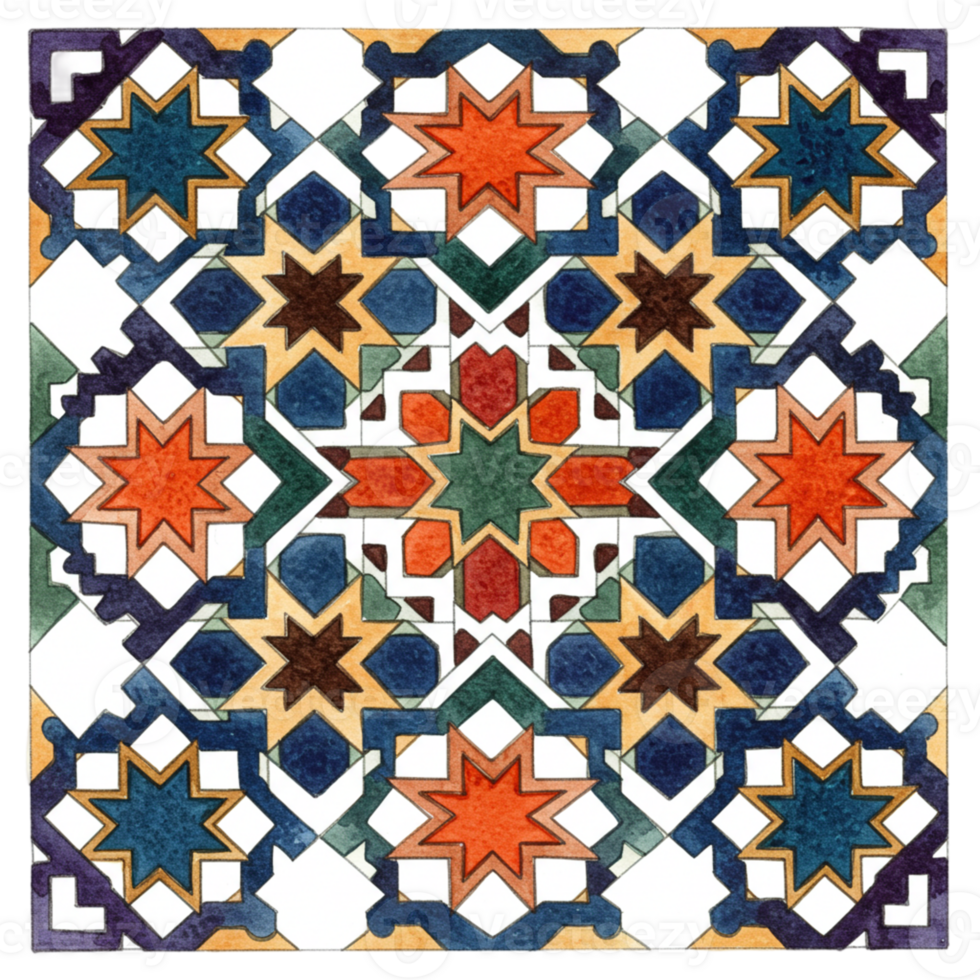 Intricate geometric tile design cultural heritage artwork traditional setting close-up view artistry and craftsmanship png