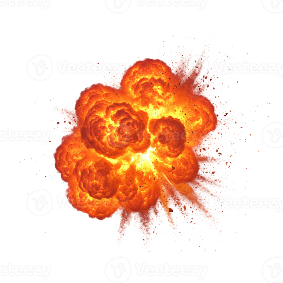 Explosive fireball erupts battlefield testing ground digital art fiery atmosphere aerial view chaos concept png