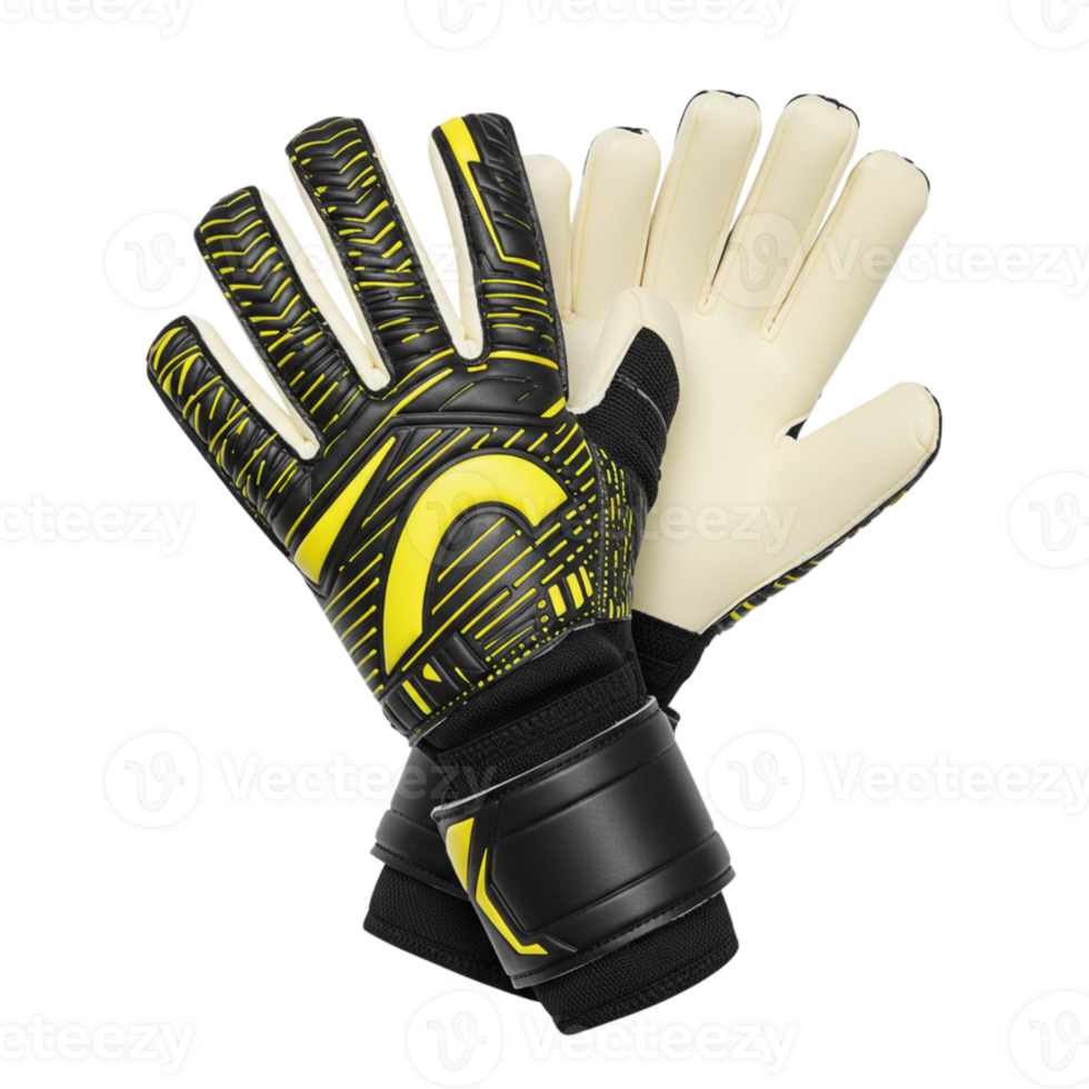 Dynamic goalkeeper gloves display sports equipment showcase indoor environment close-up view performance concept png