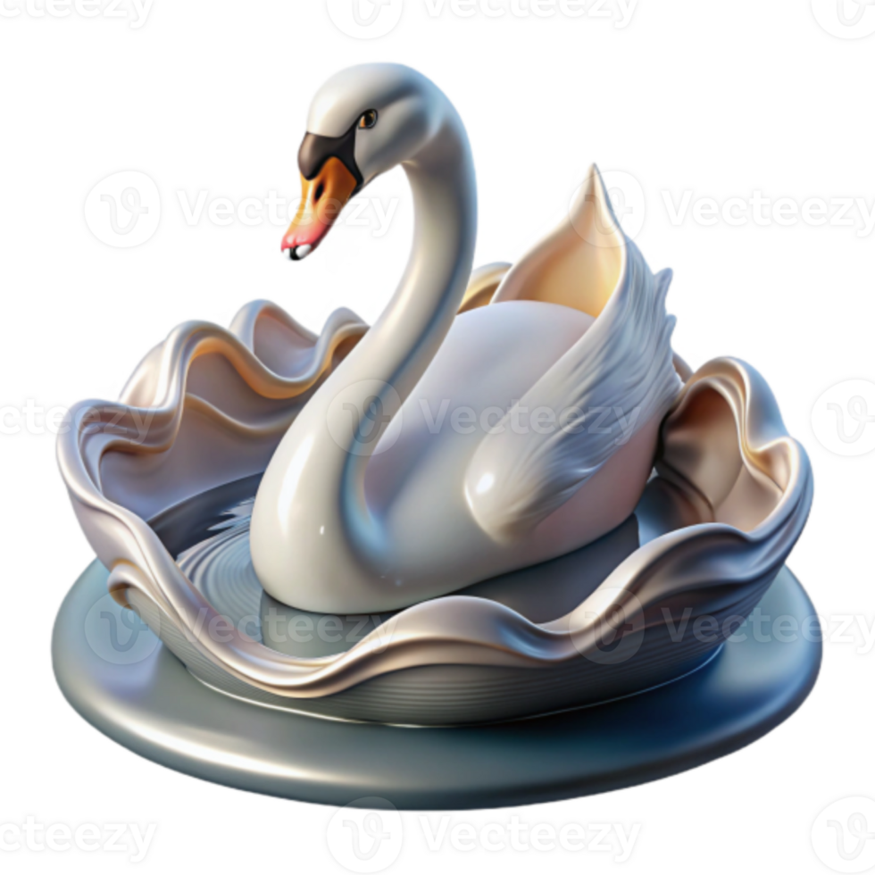 Elegant Render of a Swan in a Pearl Basin png