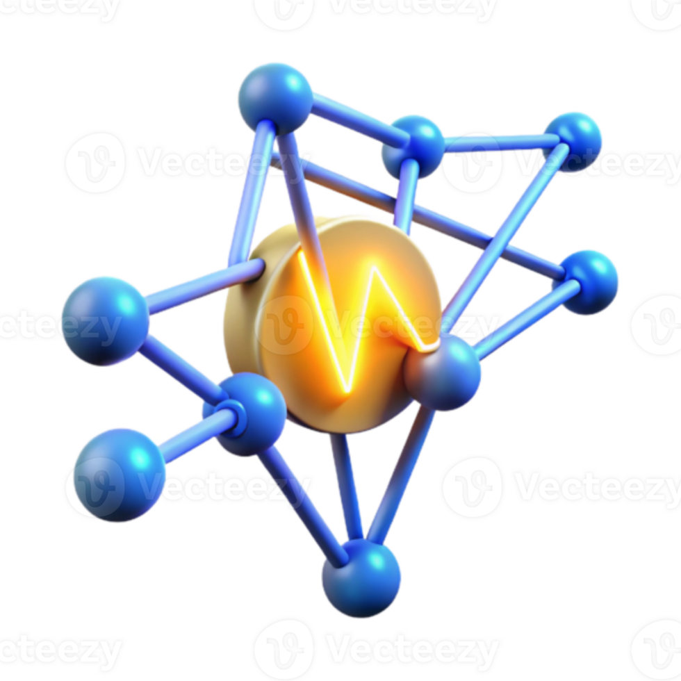 Render of Abstract Network Structure with Glowing Symbol png