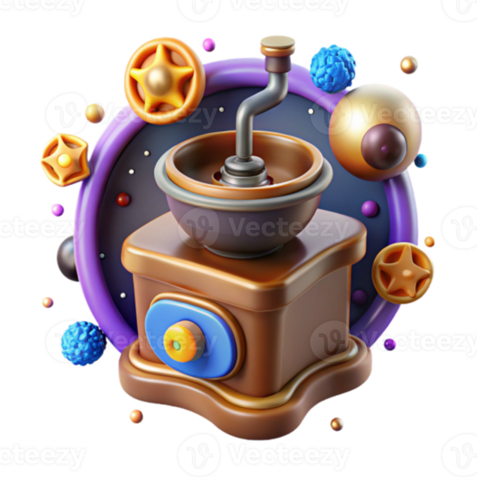 Render of a Coffee Grinder with Colorful Abstract Background png