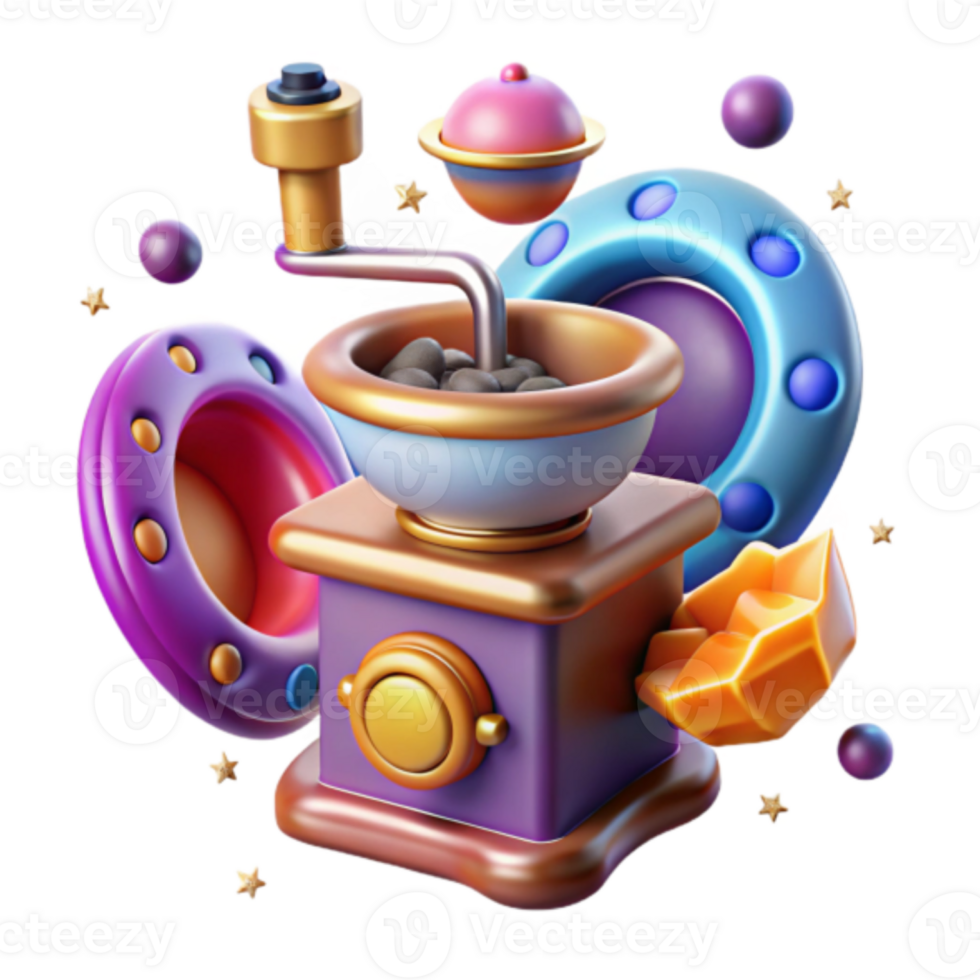 Cosmic Coffee Grinder Illustration A Whimsical Space-Themed Coffee Mill png