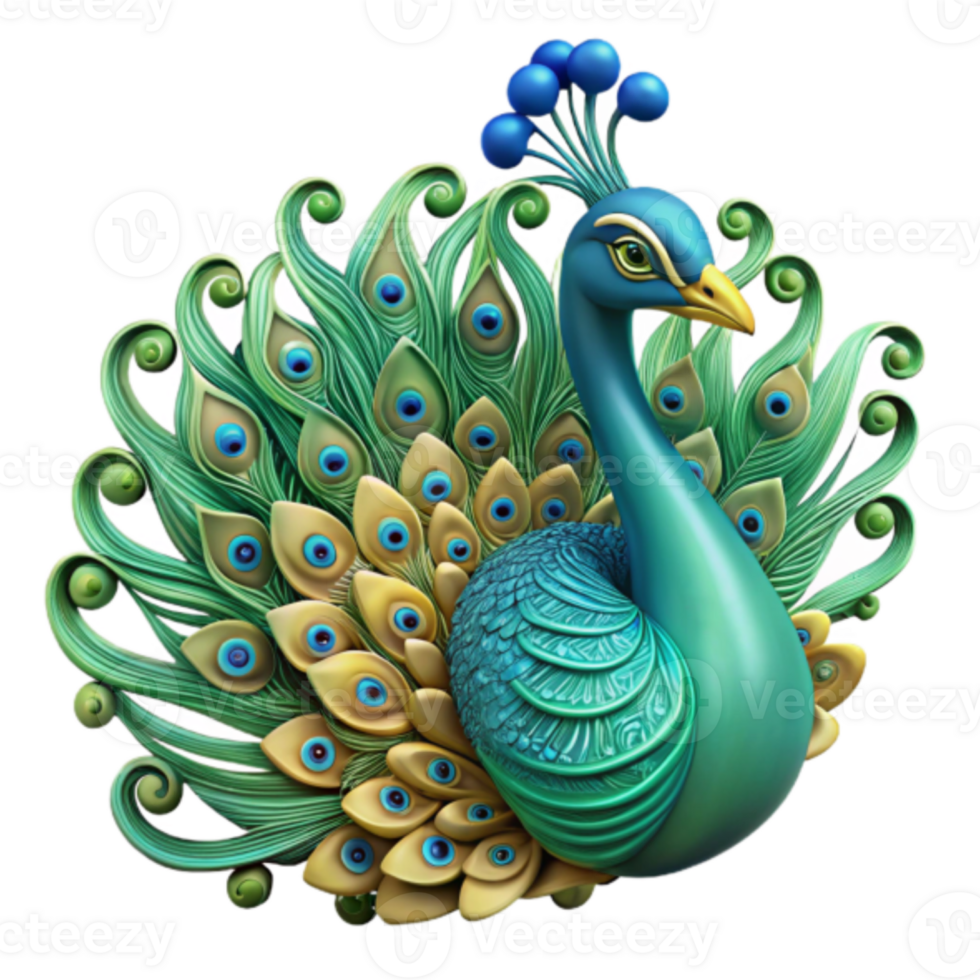 Vibrant Peacock Illustration Green Blue Jewel Tones Detailed Feathers png