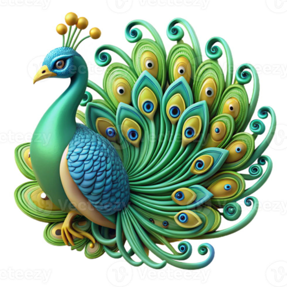 Render of a Peacock with Intricate Tail Feathers Illustration png