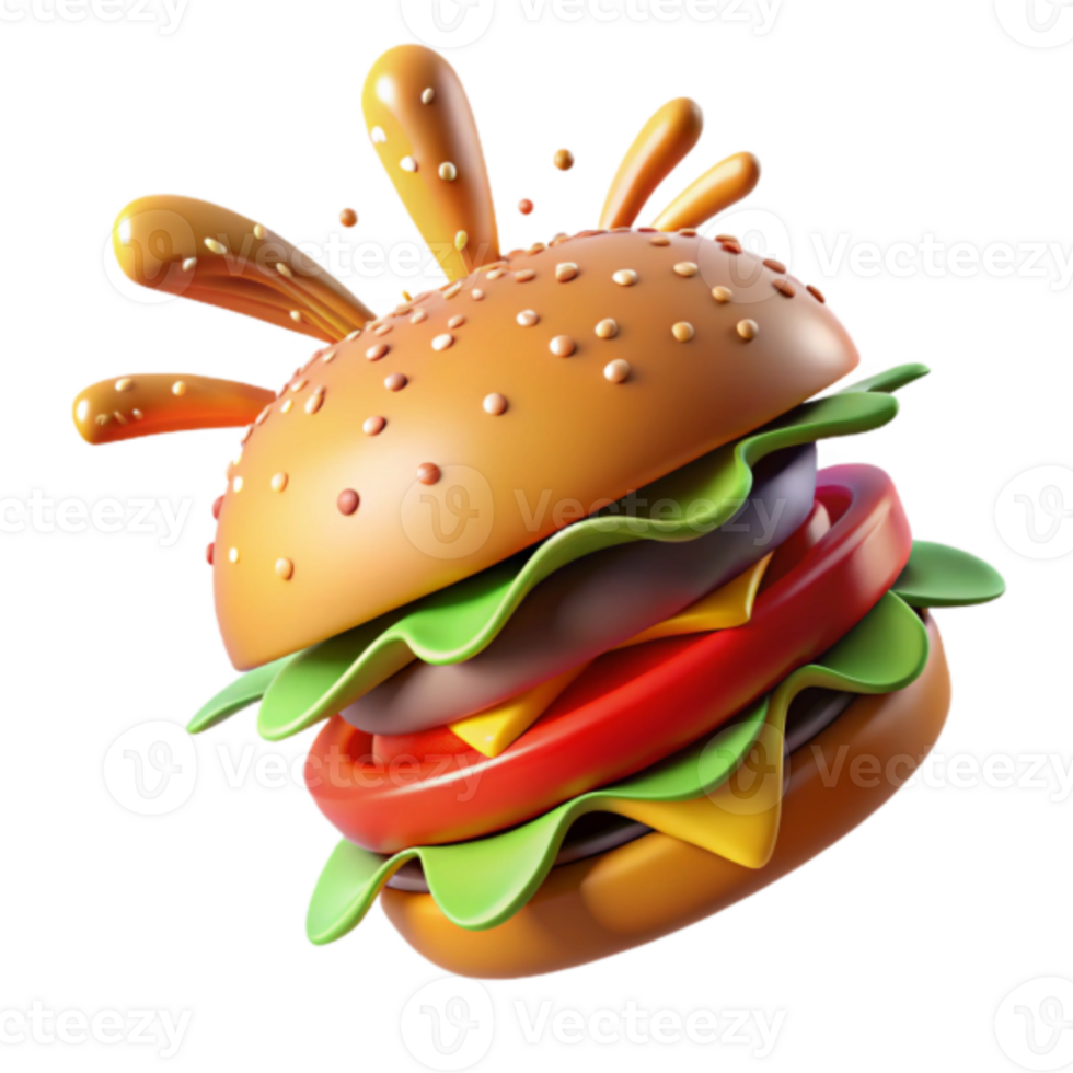 Juicy Burger Illustration with Sauce Splash png