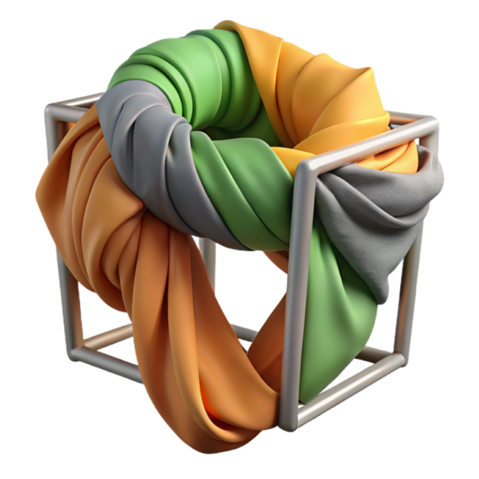 Abstract Render of Colorful Fabric Knot in a Cube png