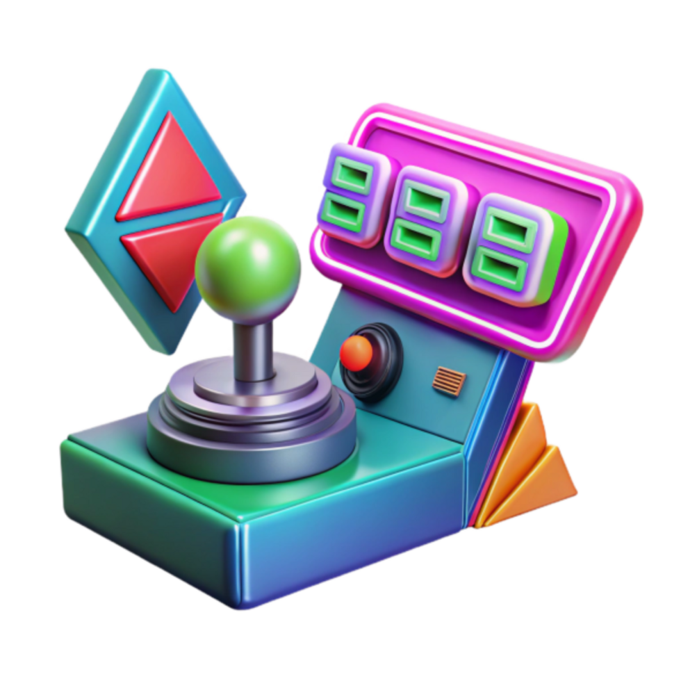 Retro Gaming Joystick Render Colorful Arcade Game Controller Illustration png