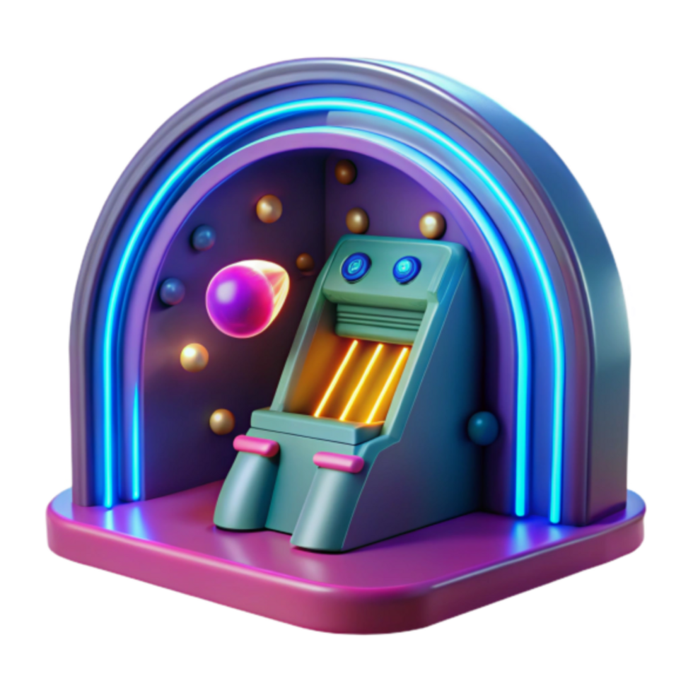 Neon Retro Arcade Game Render Illustration png