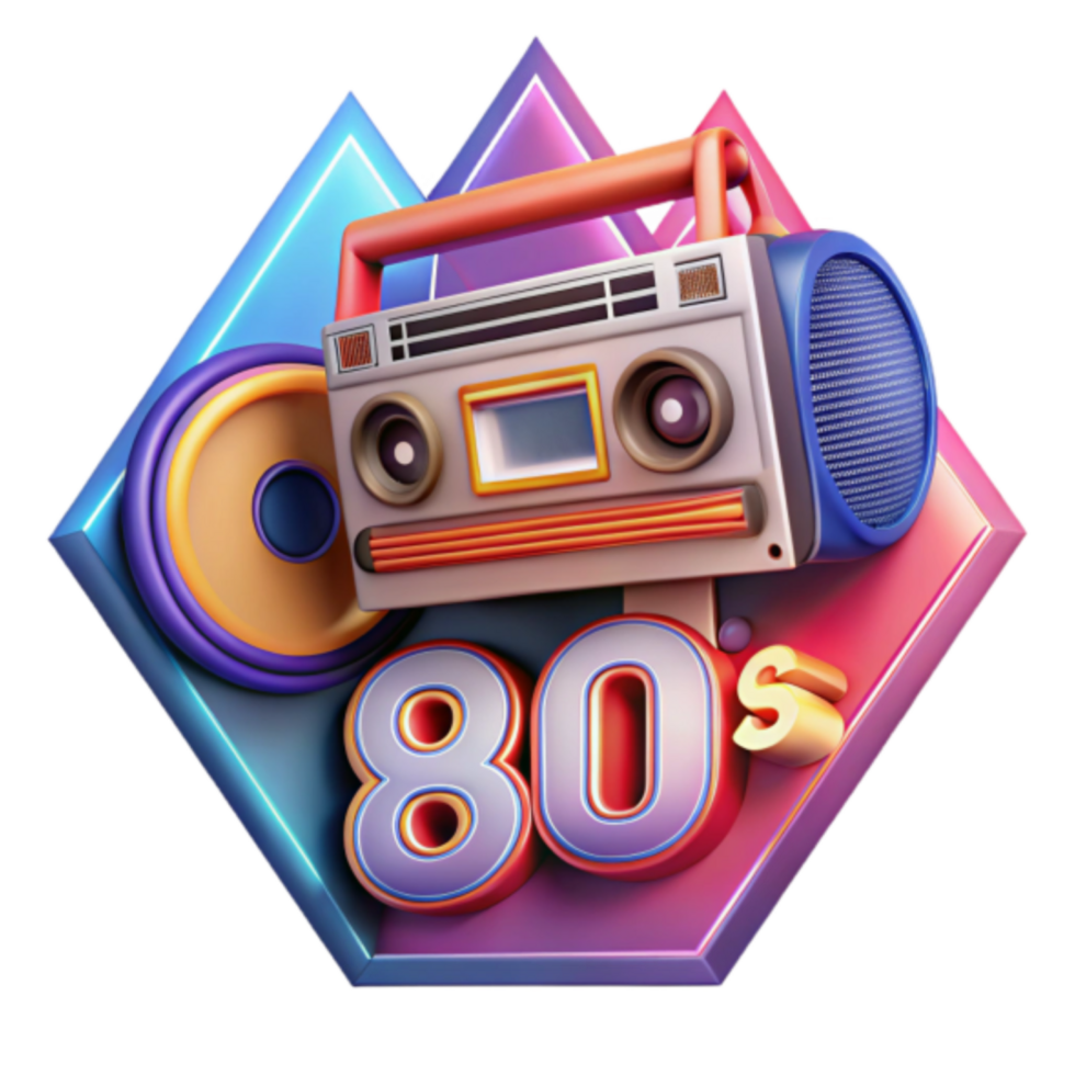 Retro 80s Boombox Illustration Music Cassette Tape Player Design png
