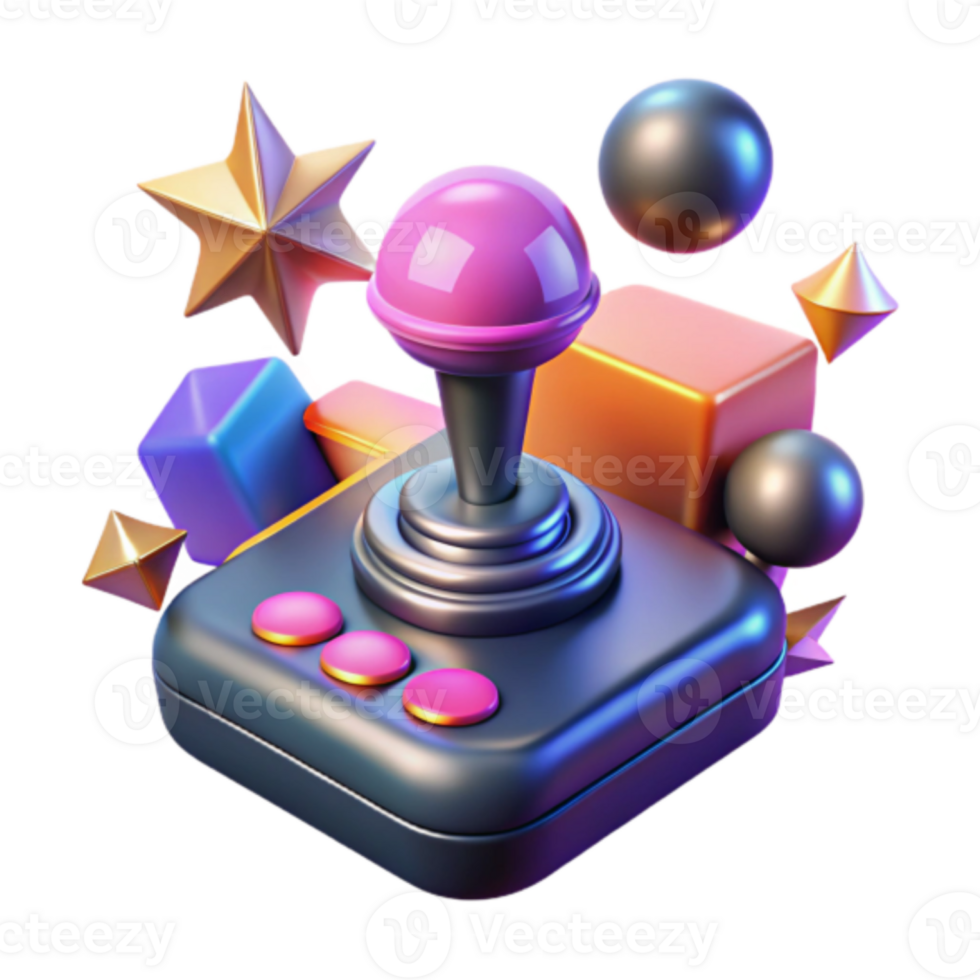 Vibrant Render of Retro Joystick with Geometric Shapes png