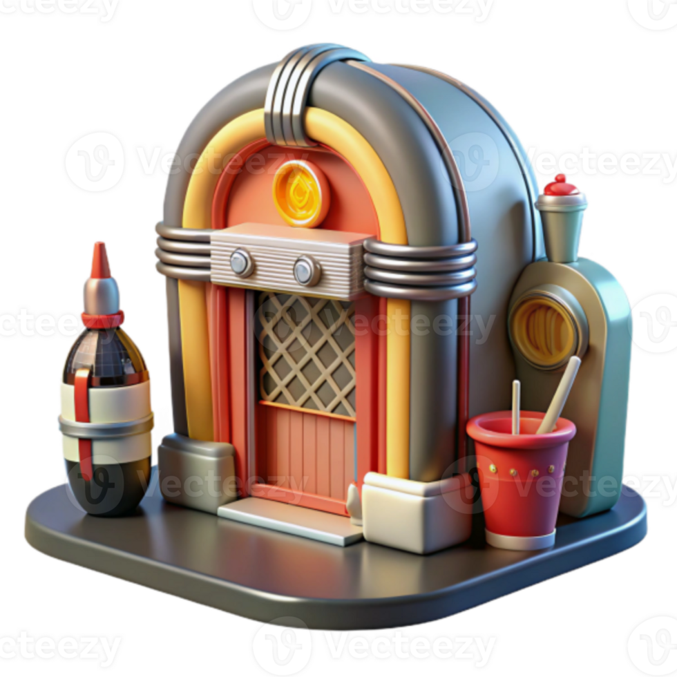 Retro Jukebox Diner Render Illustration png
