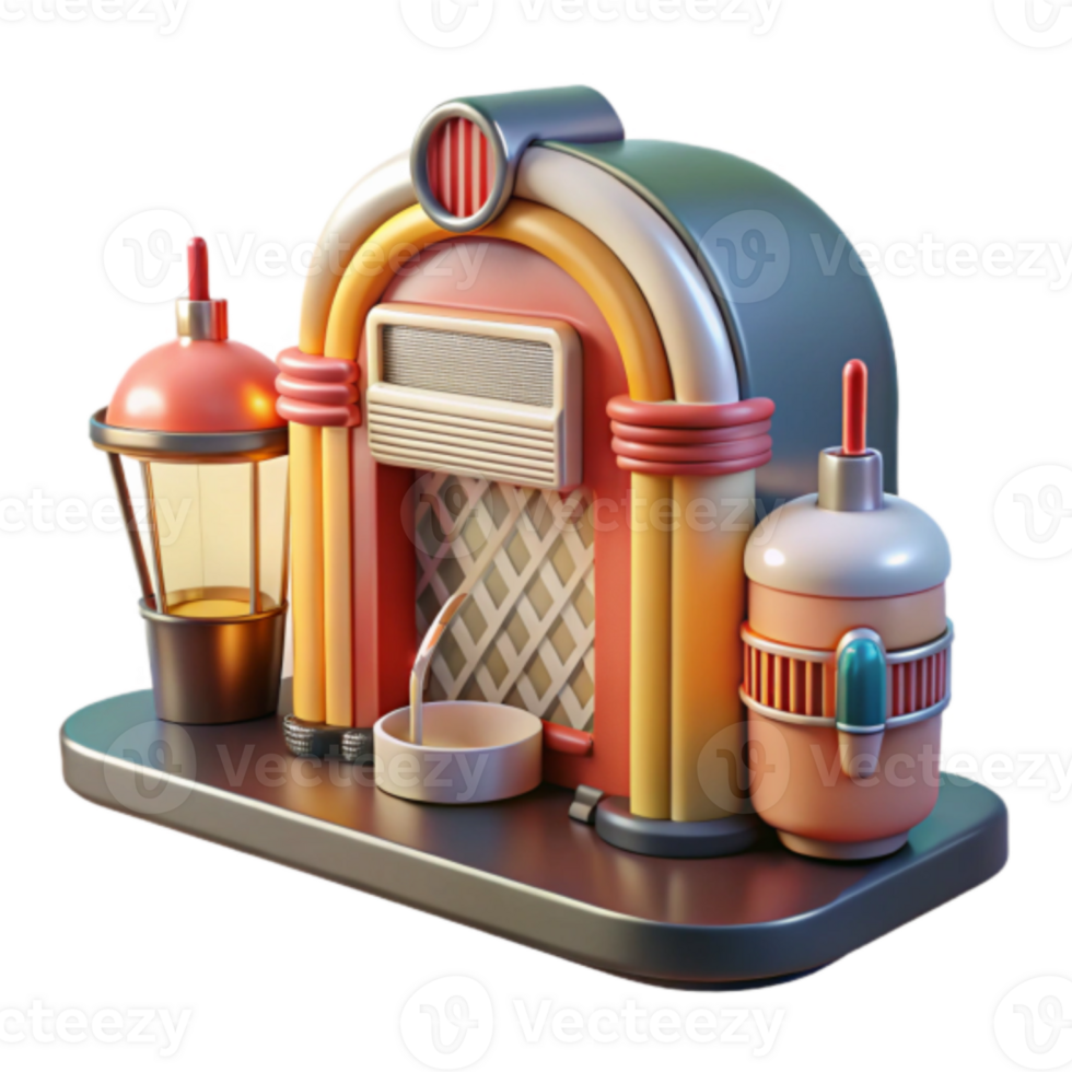 Retro Jukebox Render Illustration, Vintage Diner Design Element png