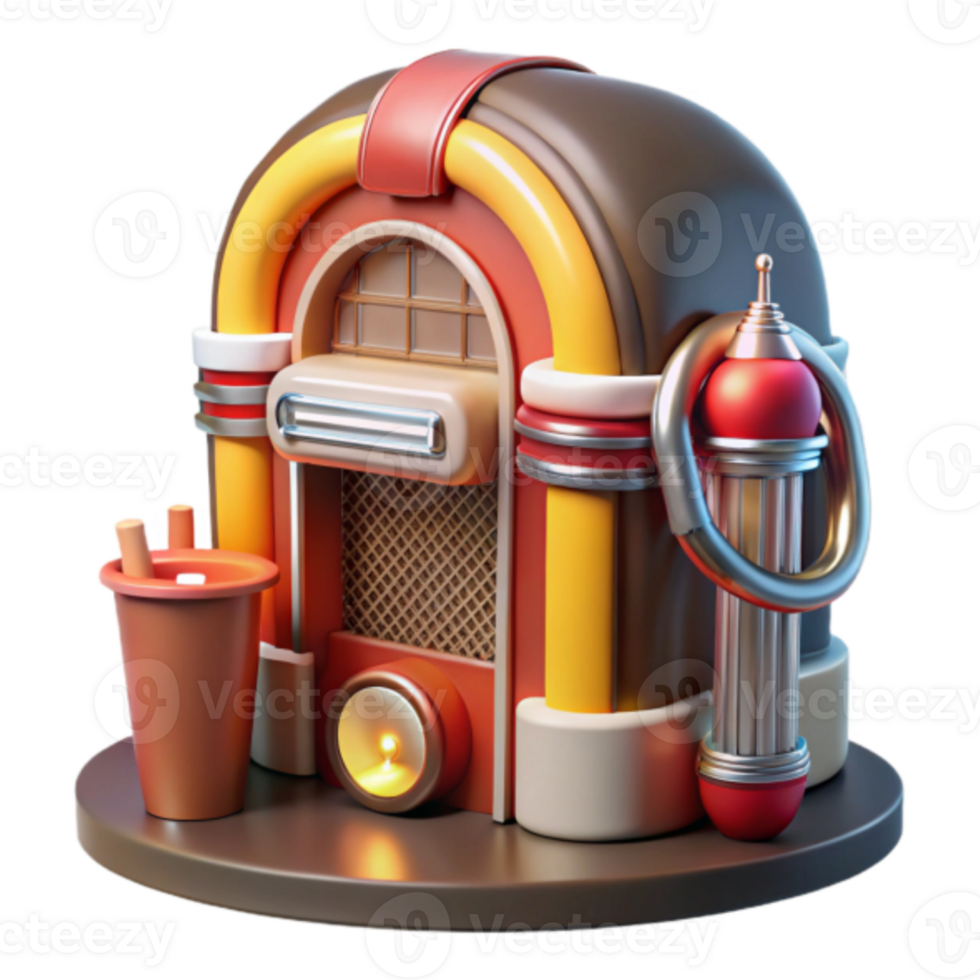 Retro Jukebox Render Illustration with Drink png