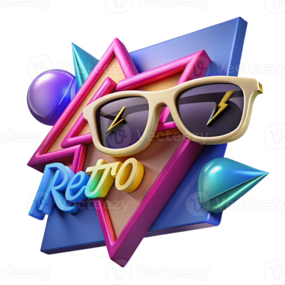 Retro Sunglasses Illustration Vibrant Colors Geometric Shapes Background Design png
