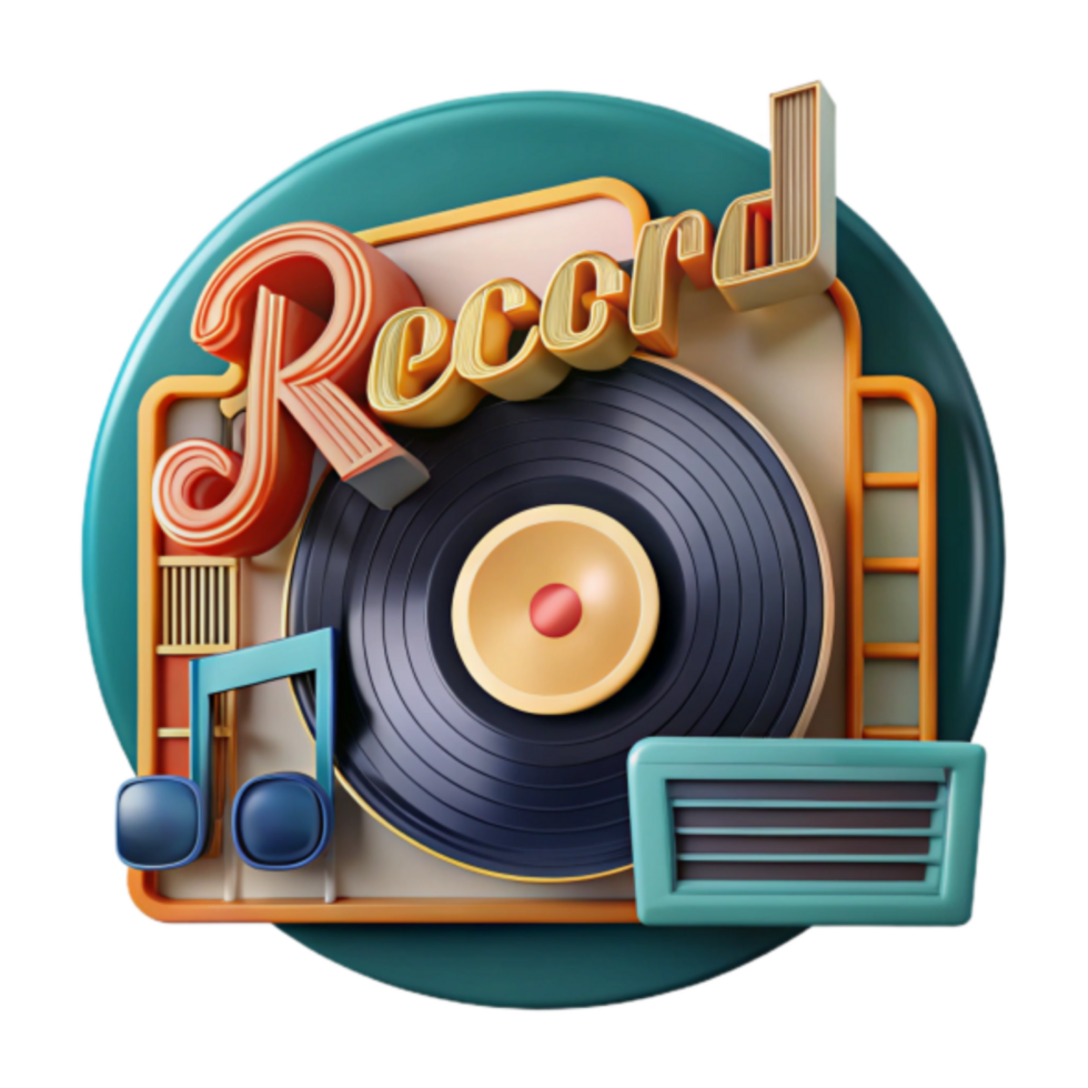 Retro Record Player Illustration Music Vinyl Design png