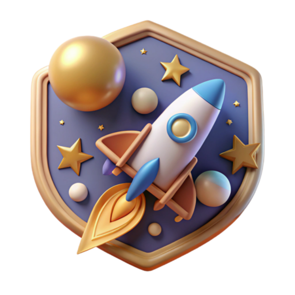 Render of Rocket Launching in Space A Colorful Shield Illustration png