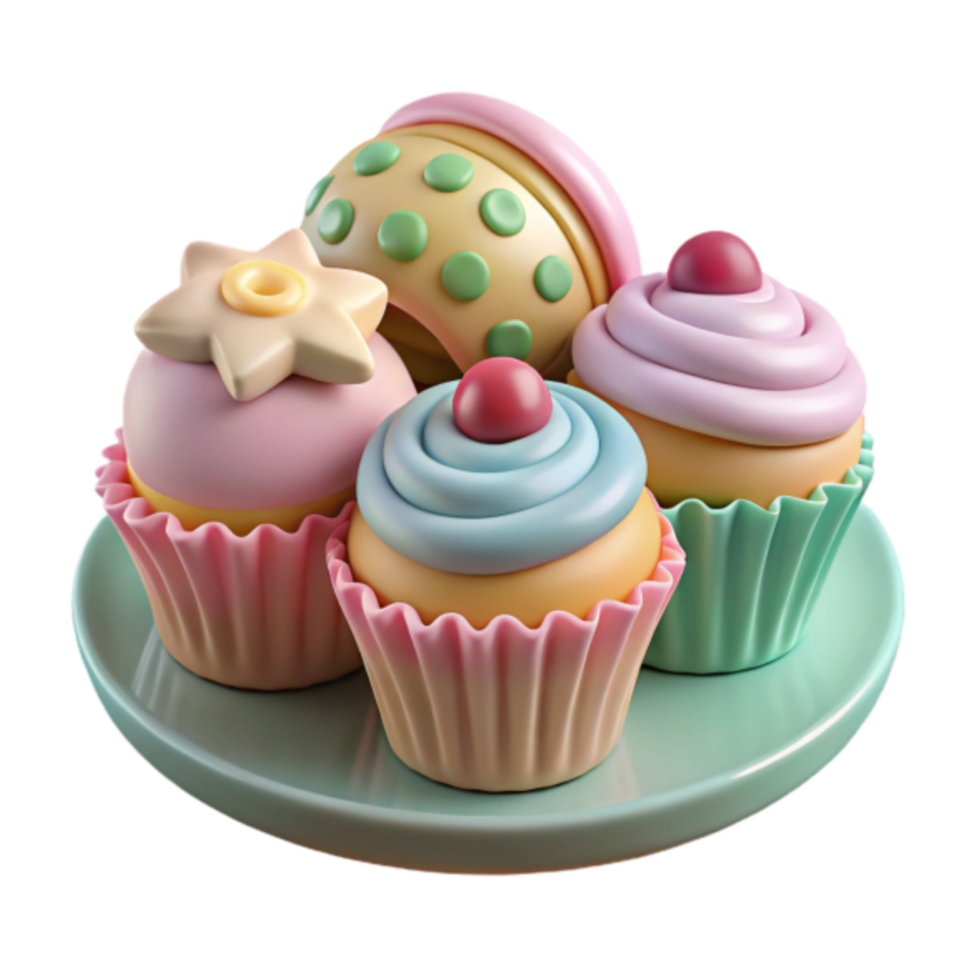 Delightful Pastel Cupcakes Render Sweet Treats Dessert Illustration png