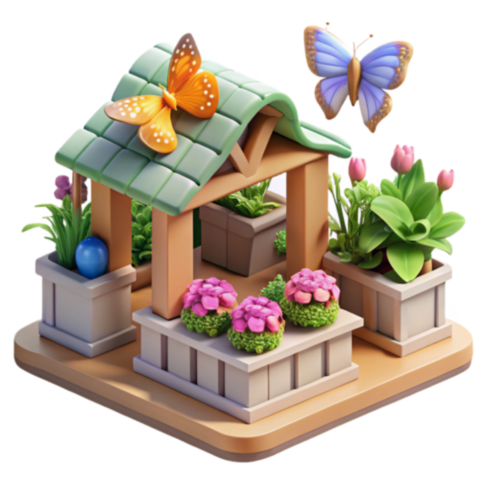 Charming Render of a Spring Garden Gazebo with Butterflies png