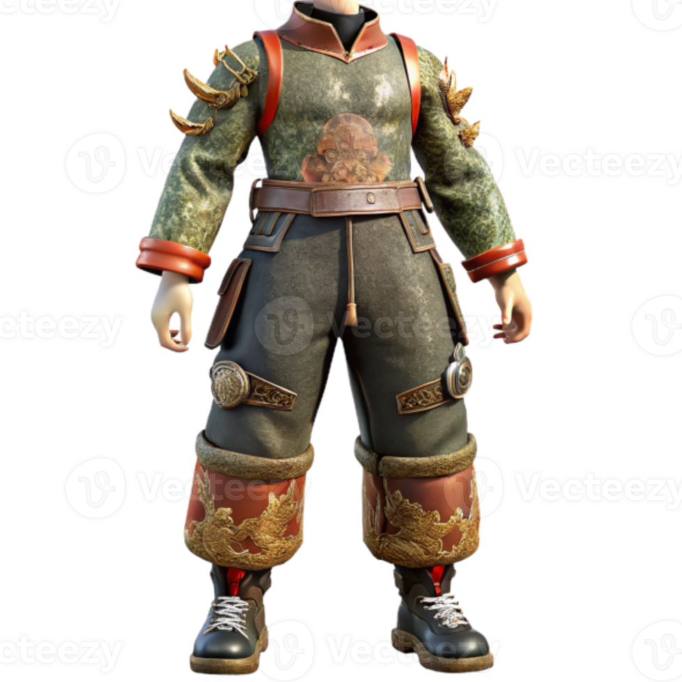 Render of Fantasy Outfit Young Adventurer Green and Brown png