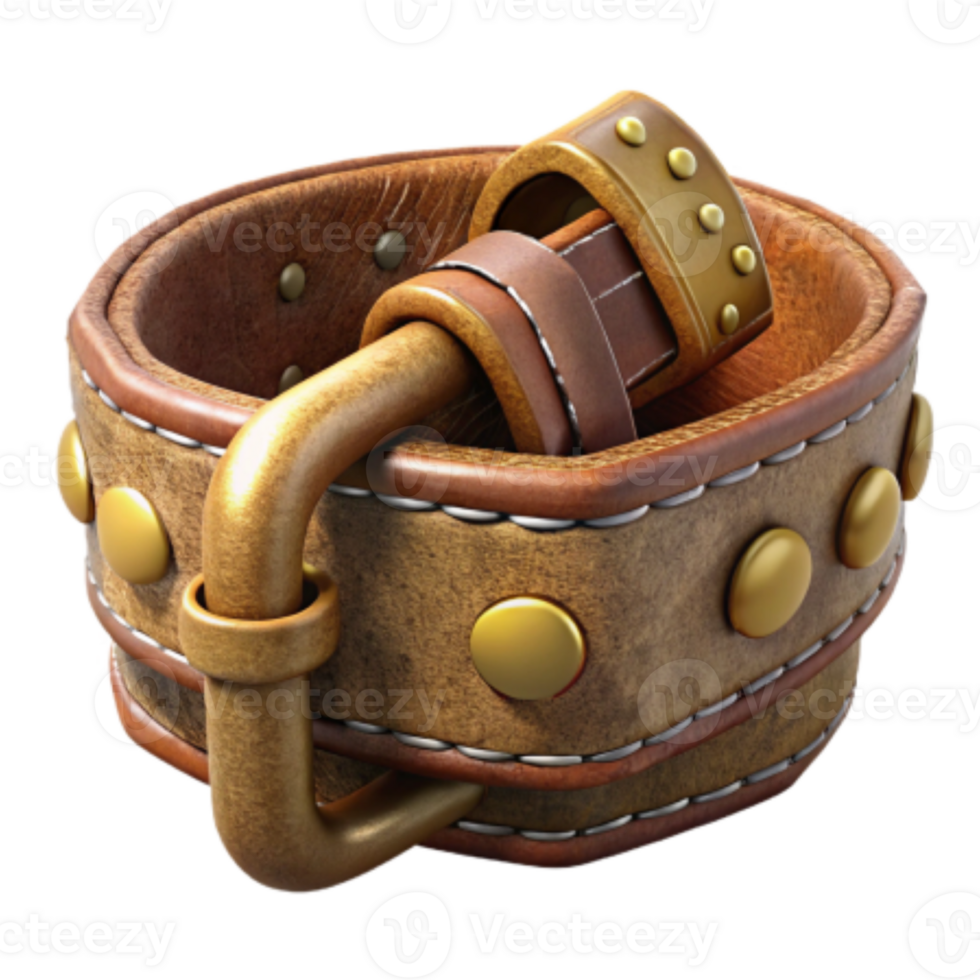 Render of a Leather Collar with Metal Buckle, Vintage Style Dog Collar Illustration png