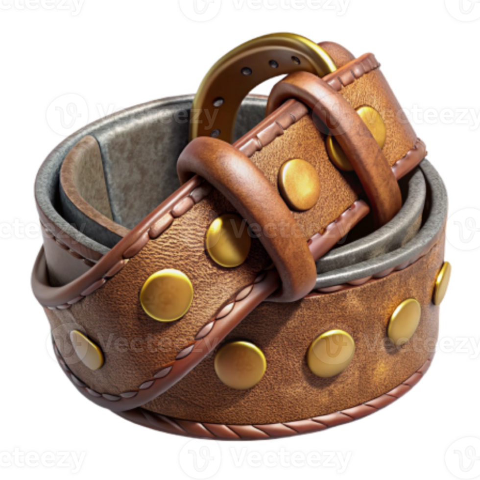 Render Brown Leather Belt with Golden Studs Illustration png