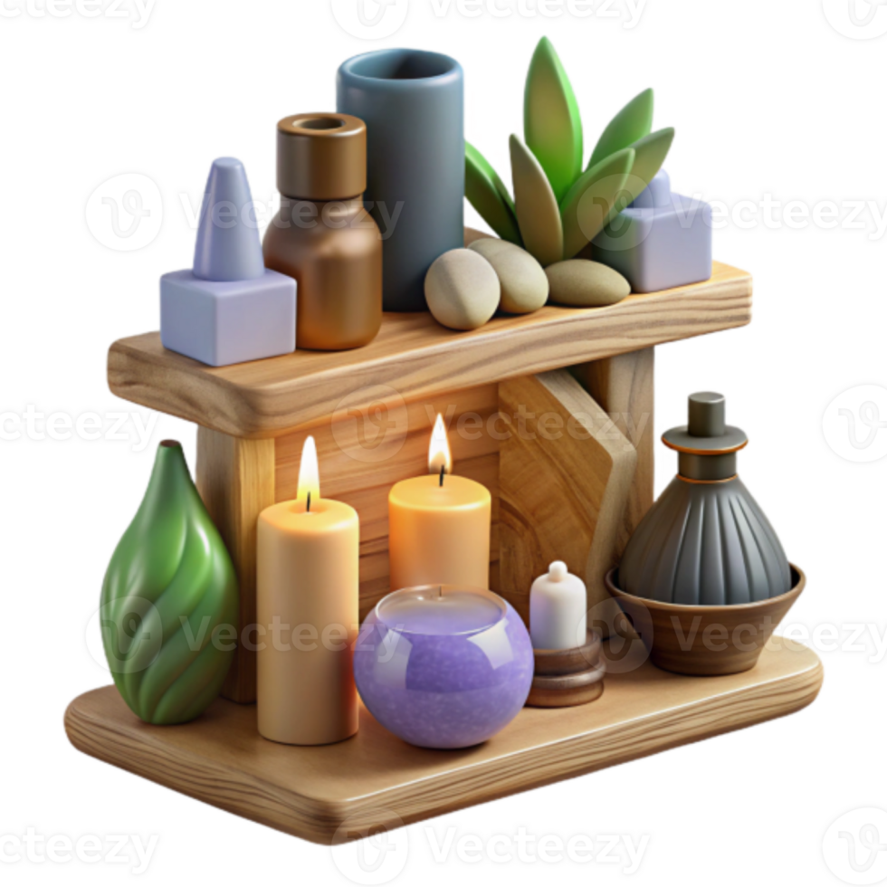 Serene Spa Setting Illustration Candles Aromatic Oils Stones png