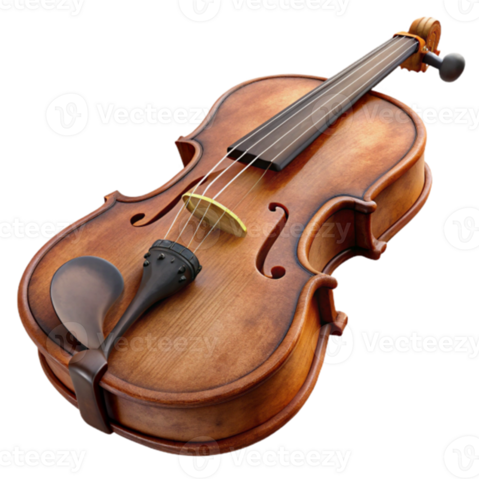 Render of a Classic Violin Musical Instrument, Stringed, Wood, Brown, Polished, Orchestra, Classical Music, Closeup View, Detailed Texture, Musical Equipment png