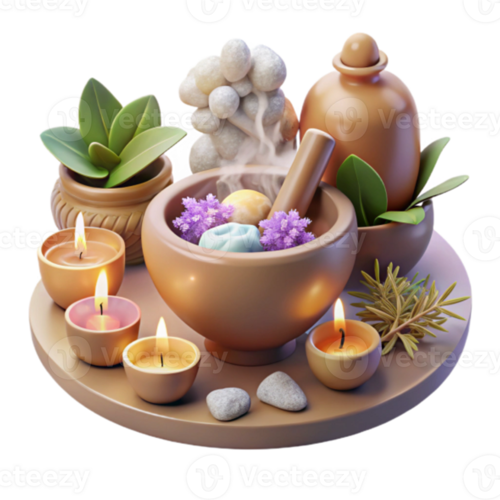 Serene Spa Day Illustration Aromatherapy, Candles, and Herbal Elements png