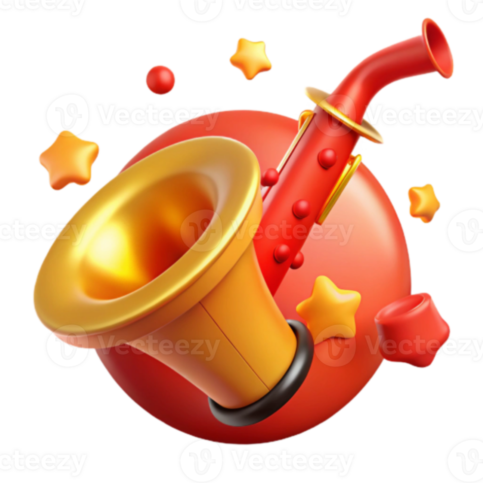 Render of Saxophone with Stars and Abstract Background png